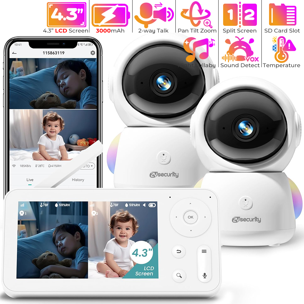2K Baby Monitor with 2 Cameras - đánh giá và giá Audio Detect Music